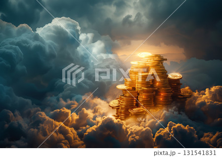 Golden ladder rising through forex tickers over stormy cloud BG Golden ladder rising through forex tickers over stormy cloud BG 131541831