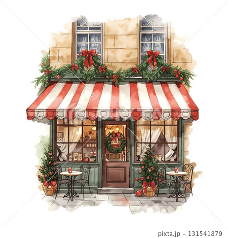 クリスマス装飾のヨーロッパ風カフェ・お店のイラスト クリスマス装飾のヨーロッパ風カフェ・お店のイラスト 131541879
