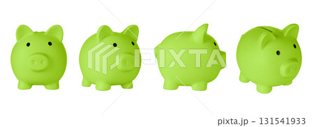 Set Piggy bank pig Green color on isolated white background Set Piggy bank pig Green color on isolated white background 131541933