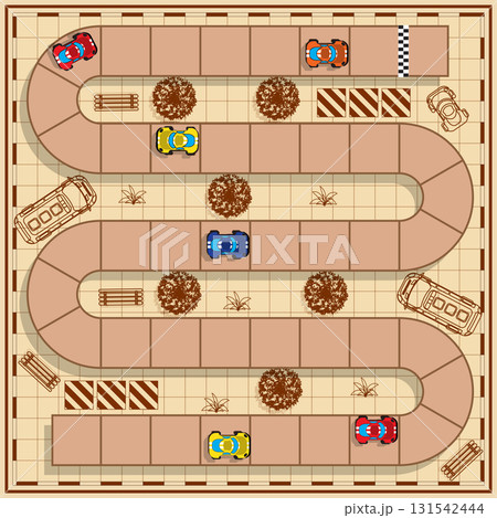 Car race. A game. View from above. Vector illustration. Car race. A game. View from above. Vector illustration. 131542444