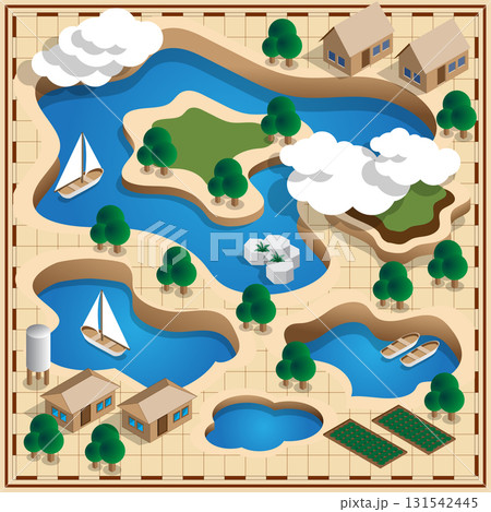 Map of the natural landscape. Lake. Isometric. Vector illustration.  131542445