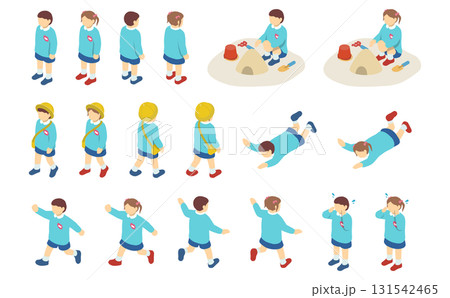 アイソメトリックイラスト：スモックを着た園児 131542465