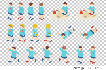 アイソメトリックイラスト：スモックを着た園児 131542465