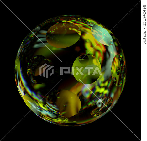 Glass Orb Showing Yellow Refraction in Dark Setting 131542498
