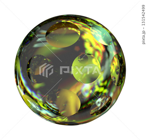 Glass Sphere with Yellow Spectral Refraction on Transparent Background 131542499