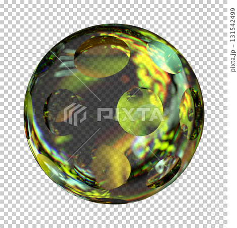 Glass Sphere with Yellow Spectral Refraction on Transparent Background 131542499