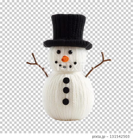 Snowman stuffed toy wearing a top hat 131542503