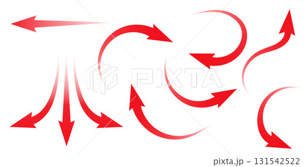 Red arrow symbols for navigation. Flat graphic elements on clean white background Red arrow symbols for navigation. Flat graphic elements on clean white background 131542522