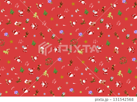 クリスマスの仲間たち 一面模様 背景_赤 クリスマスの仲間たち 一面模様 背景_赤 131542568