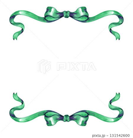 Green ribbon vintage style border, hand painted frame illustration Green ribbon vintage style border, hand painted frame illustration 131542600