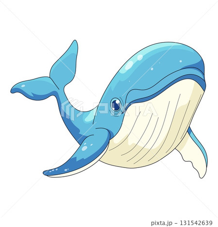 Vector cartoon illustrations of blue whale on a white background. Vector cartoon illustrations of blue whale on a white background. 131542639