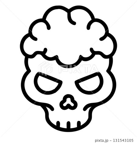 Black outline shows skull with an explosion of brains isolated on white 131543105