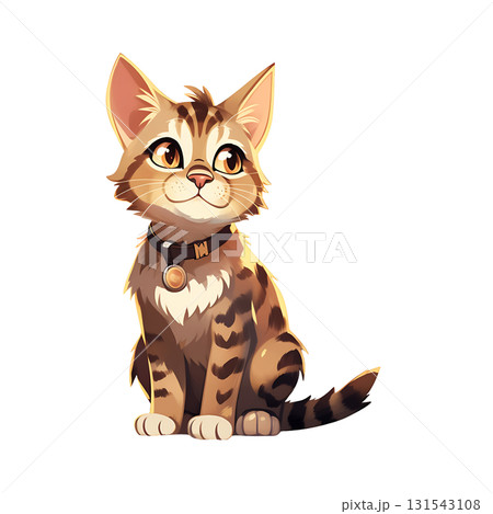 幸せそうに座る縞模様の猫のイラスト 幸せそうに座る縞模様の猫のイラスト 131543108