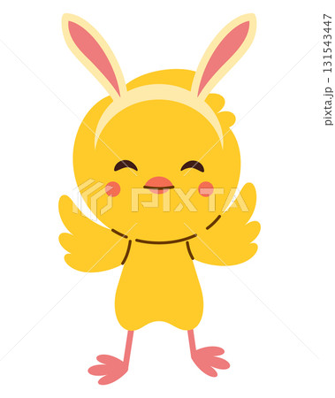 Cute Easter chick wearing bunny ears illustration. Adorable spring holiday character design for Easter greeting cards, kids decoration, festive celebration art, kawaii animal mascot drawing Cute Easter chick wearing bunny ears illustration. Adorable spring holiday character design for Easter greeting cards, kids decoration, festive celebration art, kawaii animal mascot drawing 131543447