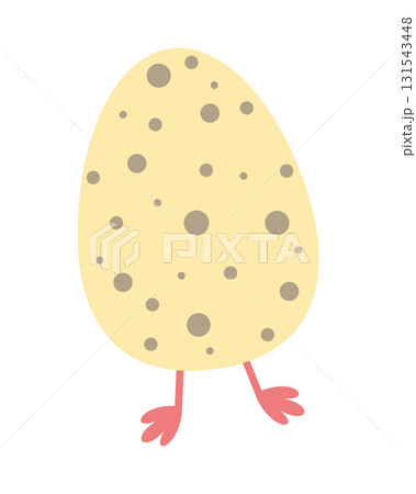 Funny Easter egg with chick legs illustration. Cute spotted egg character design for spring holiday celebration, festive greeting cards, children decoration, playful Easter mascot artwork. Funny Easter egg with chick legs illustration. Cute spotted egg character design for spring holiday celebration, festive greeting cards, children decoration, playful Easter mascot artwork. 131543448