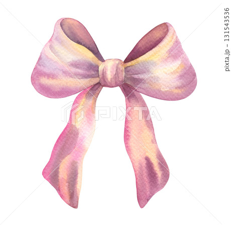 Pink bow. Watercolor handmade illustration. For packaging design, cards, cover, prints, product labels and fabric. Pink bow. Watercolor handmade illustration. For packaging design, cards, cover, prints, product labels and fabric. 131543536