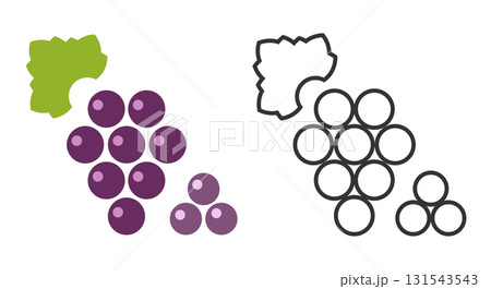 Two distinct line icons representing grapes are displayed, showcasing a green bunch and a purple bunch. The designs are minimalistic, highlighting the fruit shape and texture. Two distinct line icons representing grapes are displayed, showcasing a green bunch and a purple bunch. The designs are minimalistic, highlighting the fruit shape and texture. 131543543