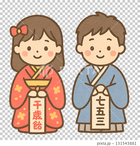 Shichi-Go-San Celebration Illustration Set of 2 (Boys' and Girls' Versions) 131543881