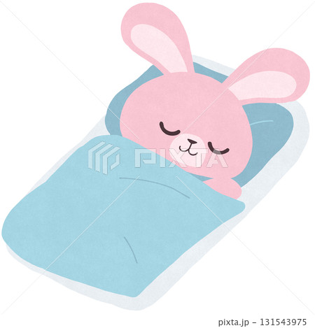 布団に入って眠るうさぎのイラスト 131543975