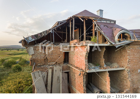 Old ruined building after earthquake. A collapsed brick house . Old ruined building after earthquake. A collapsed brick house . 131544169