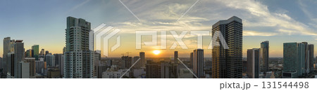 Evening urban landscape of downtown district of Miami Brickell in Florida, USA. Skyline with high skyscraper buildings in modern american megapolis 131544498