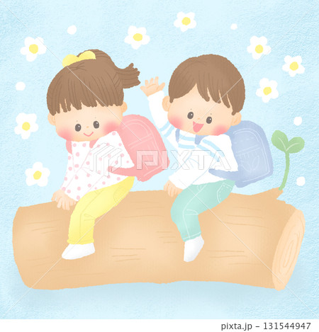 ランドセル 小学生_男の子 女の子 イラスト 131544947