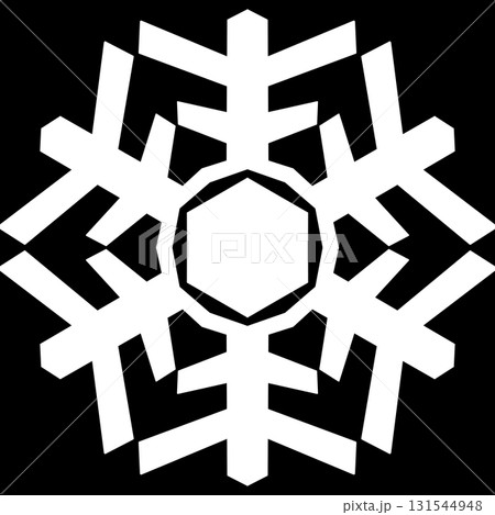 黒背景に白で描かれた幾何学的な雪の結晶アイコン 131544948