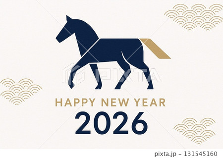 2026年午年のモダンな馬シルエット年賀状「HAPPY NEW YEAR」 131545160
