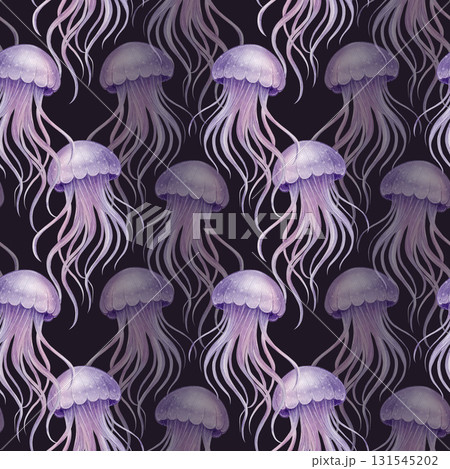Purple jellyfish watercolor seamless pattern Purple jellyfish watercolor seamless pattern 131545202