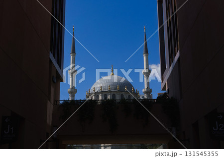 Nursetiye Mosque 1823 framed by Galataport walls in Karakoy Istanbul Nursetiye Mosque 1823 framed by Galataport walls in Karakoy Istanbul 131545355
