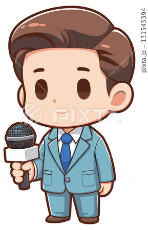 マイクを持ったリポーターの男性のイラスト 131545394