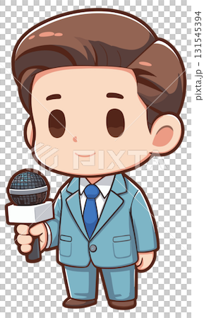 マイクを持ったリポーターの男性のイラスト 131545394