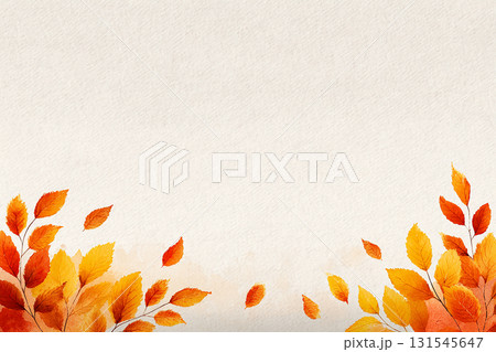 秋の落ち葉が舞うやさしい水彩風背景素材 131545647