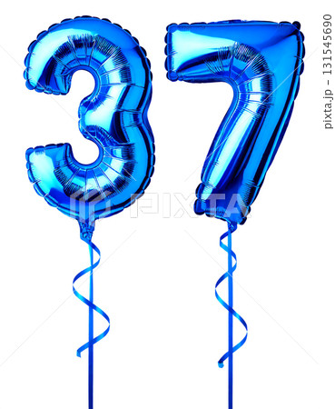 数字の37の形の青色の風船とリボン 数字の37の形の青色の風船とリボン 131545690