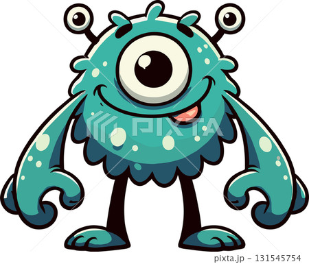 舌を出す緑の三つ目モンスターのイラスト 131545754