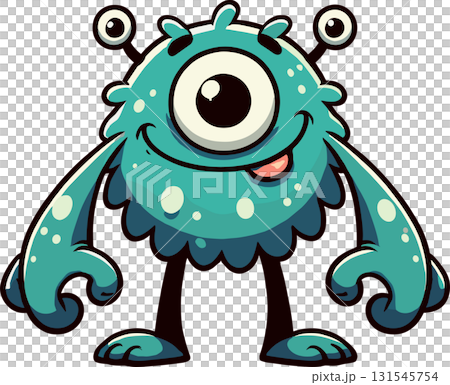 舌を出す緑の三つ目モンスターのイラスト 131545754