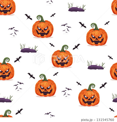 Halloween seamless pattern with pumpkins, rocks and bats Halloween seamless pattern with pumpkins, rocks and bats 131545760