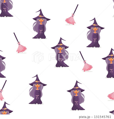 Seamless pattern with witch and broomstick Seamless pattern with witch and broomstick 131545761