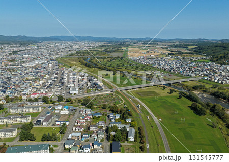 無加川と北見市街の空撮写真(北海道) 無加川と北見市街の空撮写真(北海道) 131545777