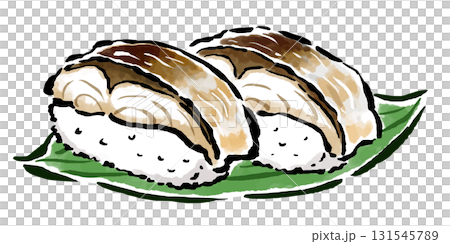 焼き鯖寿司2貫 筆タッチ手描きイラスト 焼き鯖寿司2貫 筆タッチ手描きイラスト 131545789