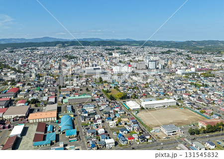 北見市の住宅街と街並みの空撮写真（北海道） 131545832