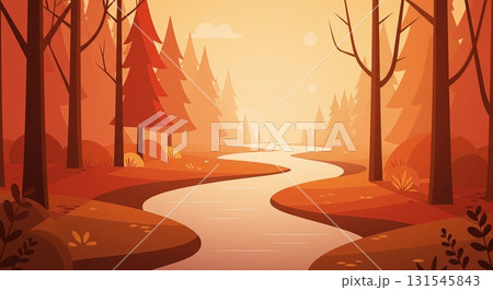 秋の紅葉した山のかわいいイラスト 131545843