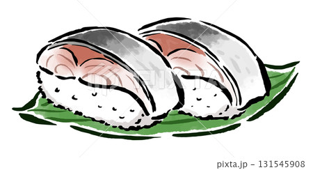 鯖寿司2貫　筆タッチ手描きイラスト 131545908