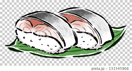 Two pieces of mackerel sushi, hand-drawn brush stroke illustration 131545908