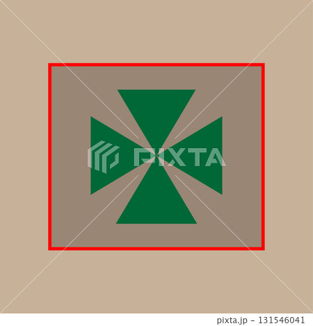 Geometric cross illustration. Green triangles symbol. Abstract shape design. Vector red frame. Geometric cross illustration. Green triangles symbol. Abstract shape design. Vector red frame. 131546041