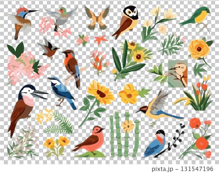 花や植物と小鳥のイラスト 131547196