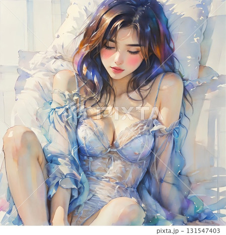 ランジェリー姿で自慰をし悶える女性のイラスト/水彩画 ランジェリー姿で自慰をし悶える女性のイラスト/水彩画 131547403