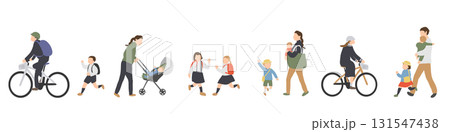 登校する子どもと家族のイラストセット 131547438