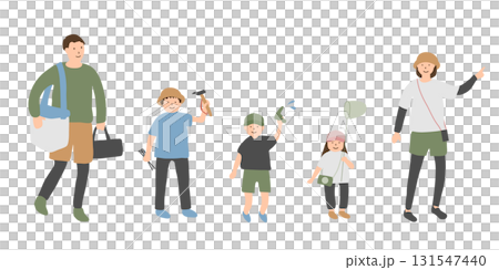 Illustration set of a family enjoying the outdoors 131547440