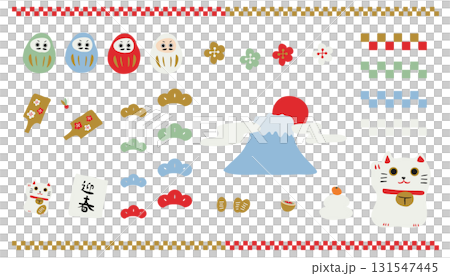 Hand-drawn New Year's illustration set (Mount Fuji, Daruma, Maneki-neko, Kagami-mochi, Pine, Bamboo, and Plum) Hand-drawn New Year's illustration set (Mount Fuji, Daruma, Maneki-neko, Kagami-mochi, Pine, Bamboo, and Plum) 131547445
